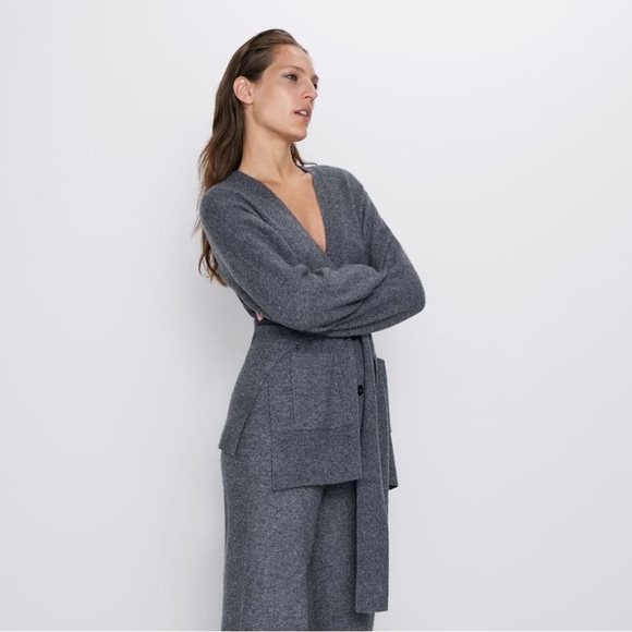 ZARA Gray Knit Wrap Robe - Picture 8 of 15